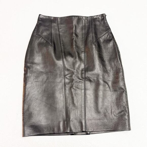 Luca Luca Black 100% Italian Leather Mini Skirt Pencil Size 6 - Picture 1 of 6